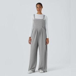 Halara Overalls Gray Waffle Knit Wide Leg Jumpsuit Women's M